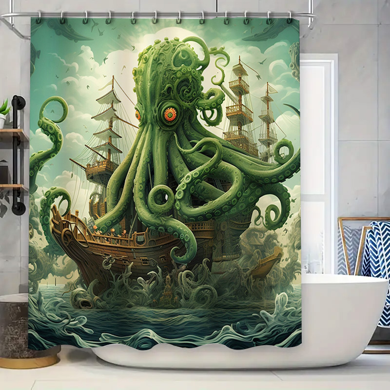 Home Bathroom Ideas - 문어 선박 샤워 커튼 초현실적 인
