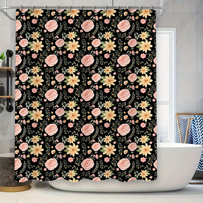 Home Bathroom Remodel - 블랙 화이트 무늬 샤워 커튼 홈