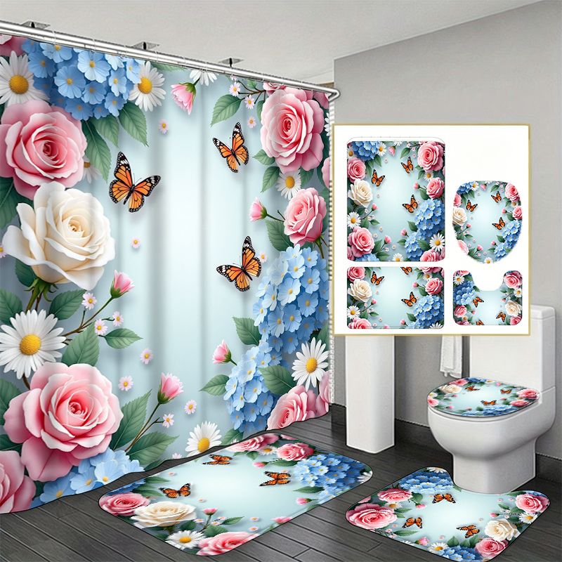Home Bathroom Remodel - 로즈 수국 나비 보더 욕실 4종