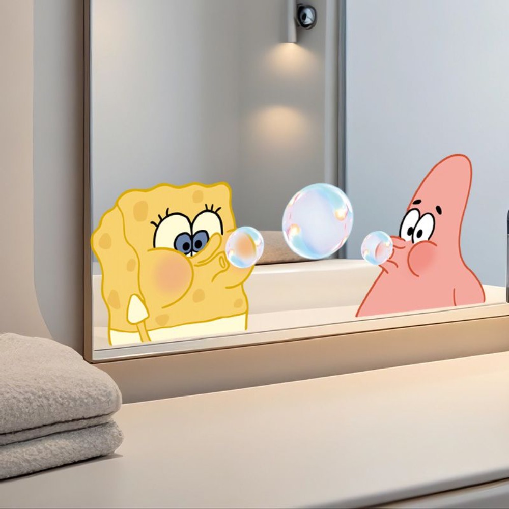 Home Bathroom Equipment - 스폰지밥 욕실 거울 데칼 – 유리