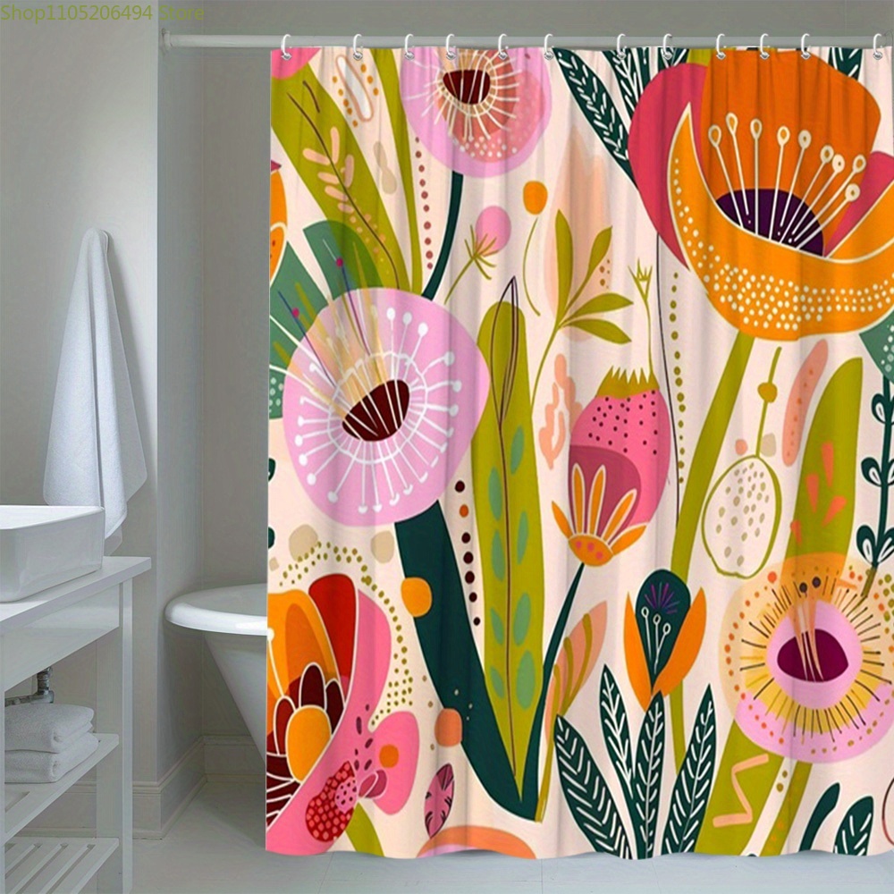활기 넘치는 꽃무늬 샤워 커튼, 추상적인 식물 디자인, - Home Bathroom Ideas 리뷰 및 가격