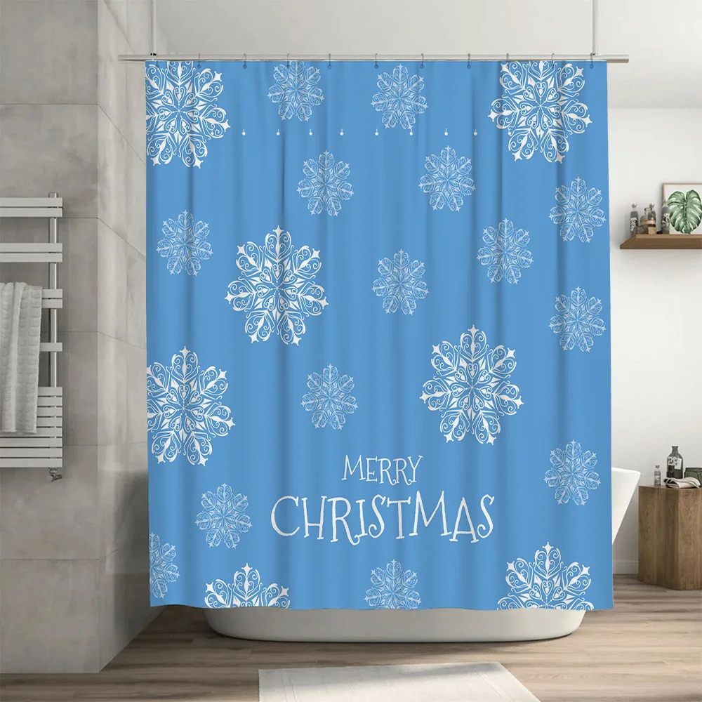 크리스마스 샤워 커튼 눈송이 블루 욕실 장식 축제 휴일 - Home Bathroom Ideas 리뷰 및 가격