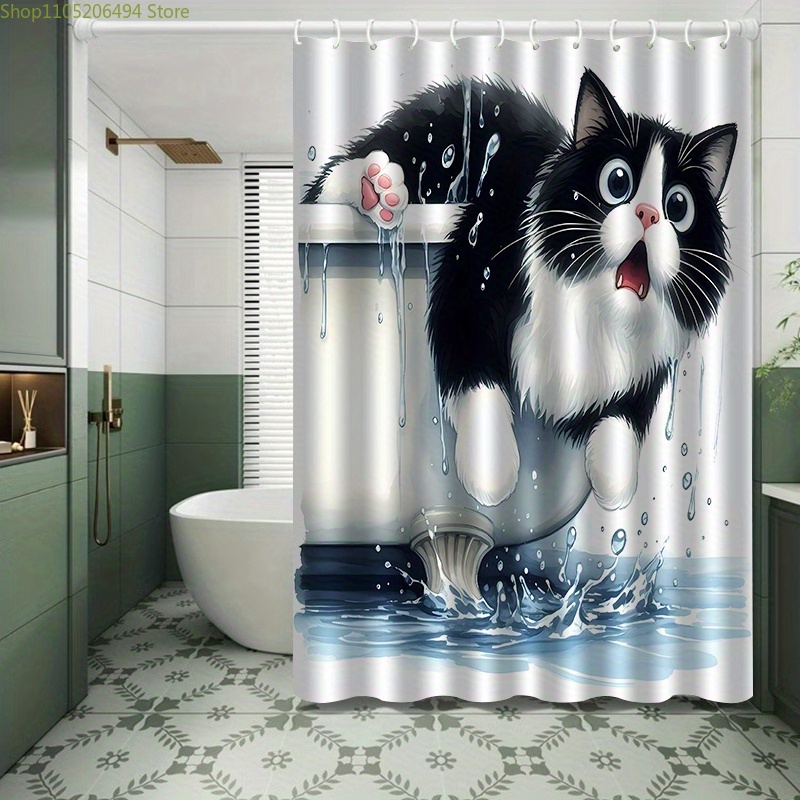 욕조에서 뛰어나오는 재미있는 고양이 샤워커튼, 귀여운  - Home Bathroom Ideas 리뷰 및 가격