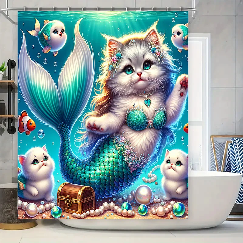 샤워 커튼 인어 고양이 물고기 꼬리 장식 방수 홈 욕실 - Home Bathroom Ideas 리뷰 및 가격