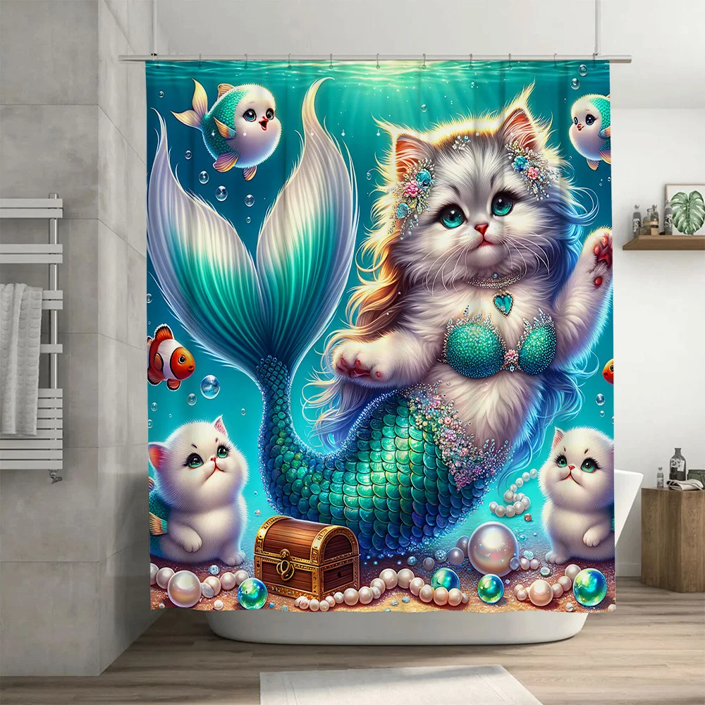 샤워 커튼 인어 고양이 물고기 꼬리 장식 방수 홈 욕실 - Home Bathroom Ideas 리뷰 및 가격