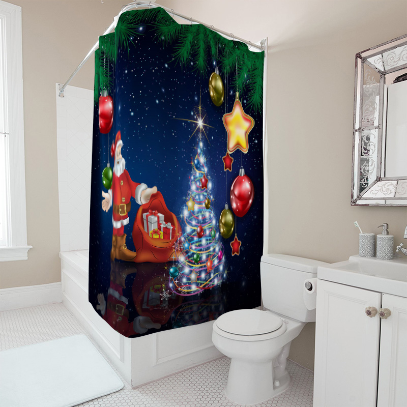 TU 크리스마스 샤워 커튼 산타클로스 축제 휴일 욕실  - Home Bathroom Ideas 리뷰 및 가격