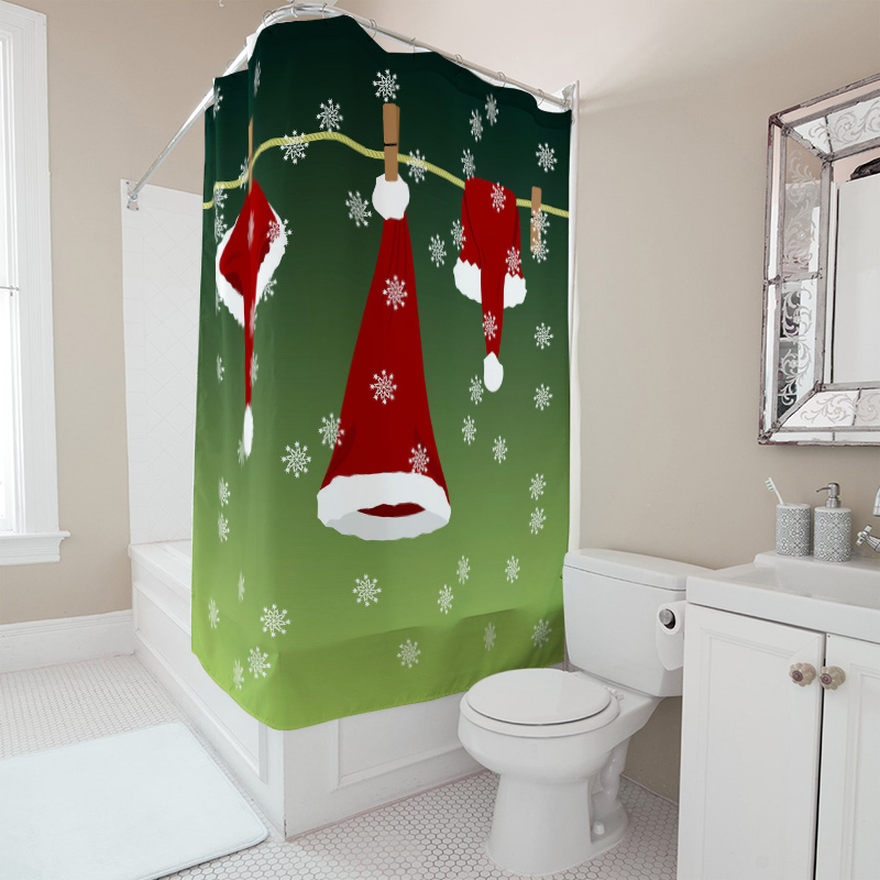 TU 축제 크리스마스 샤워 커튼 레드 산타 클로스 휴일 - Home Bathroom Ideas 리뷰 및 가격