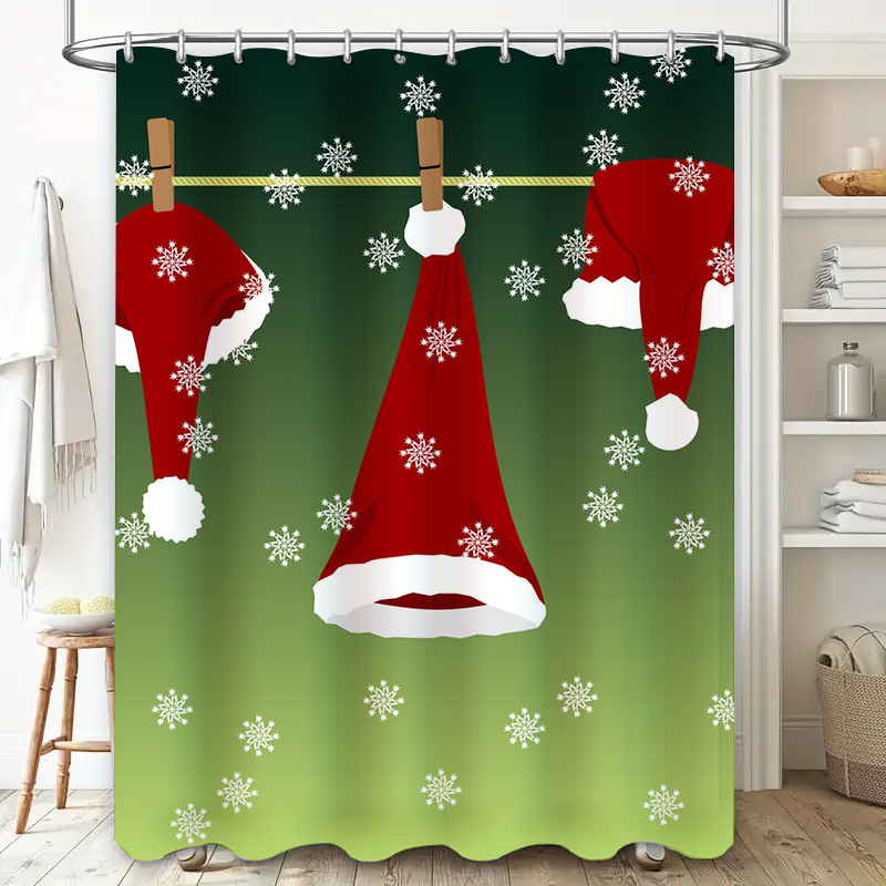 TU 축제 크리스마스 샤워 커튼 레드 산타 클로스 휴일 - Home Bathroom Ideas 리뷰 및 가격