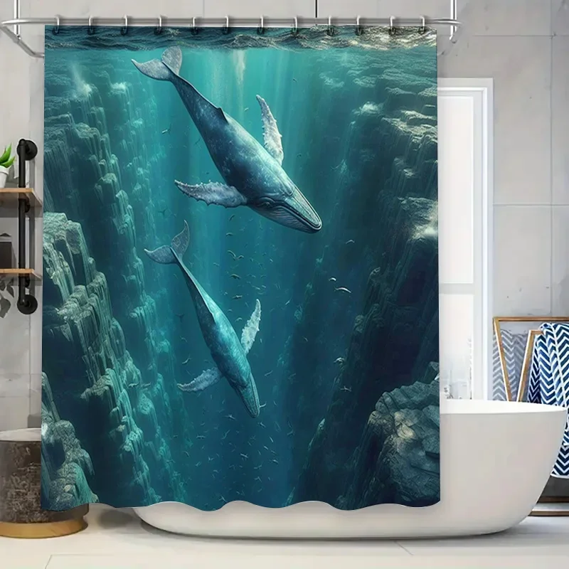 3D 인쇄 고래 샤워 커튼 방수 목욕 장식 플라스틱 막 - Home Bathroom Remodel 리뷰 및 가격