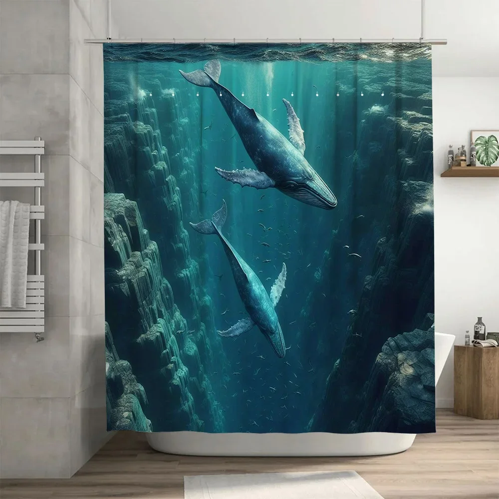 3D 인쇄 고래 샤워 커튼 방수 목욕 장식 플라스틱 막 - Home Bathroom Remodel 리뷰 및 가격
