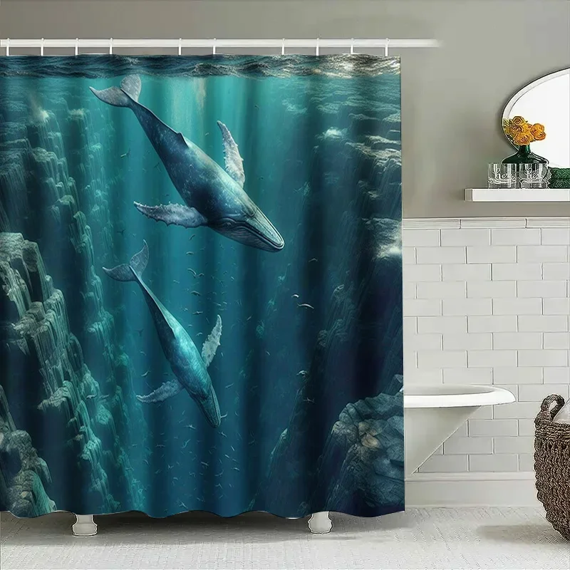 3D 인쇄 고래 샤워 커튼 방수 목욕 장식 플라스틱 막 - Home Bathroom Remodel 리뷰 및 가격